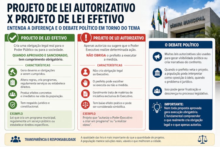 Projeto de Lei Autorizativo e Projeto de Lei Efetivo: Entenda a Diferença e o Debate Político em Torno do Tema